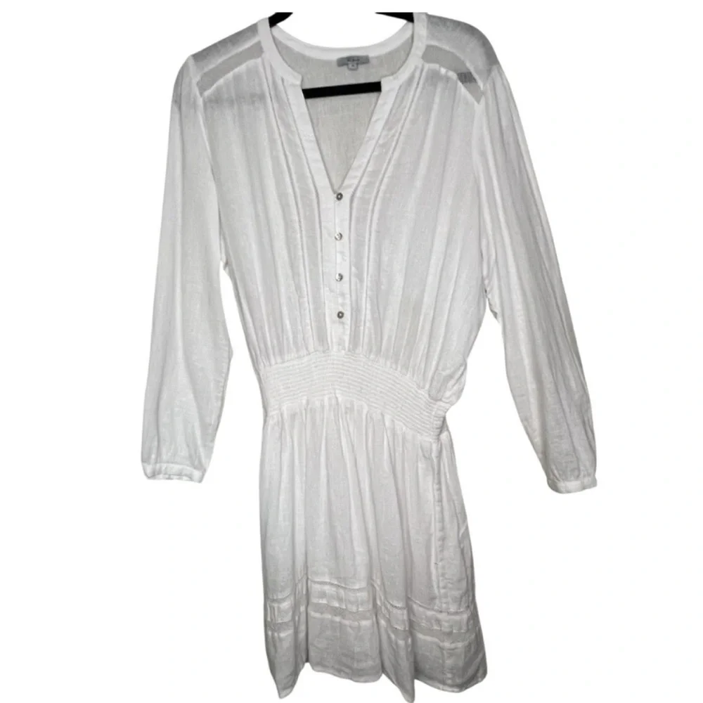 Rails Jasmine white smocked waist long sleeve mini dress size Medium - Picture 2 of 5
